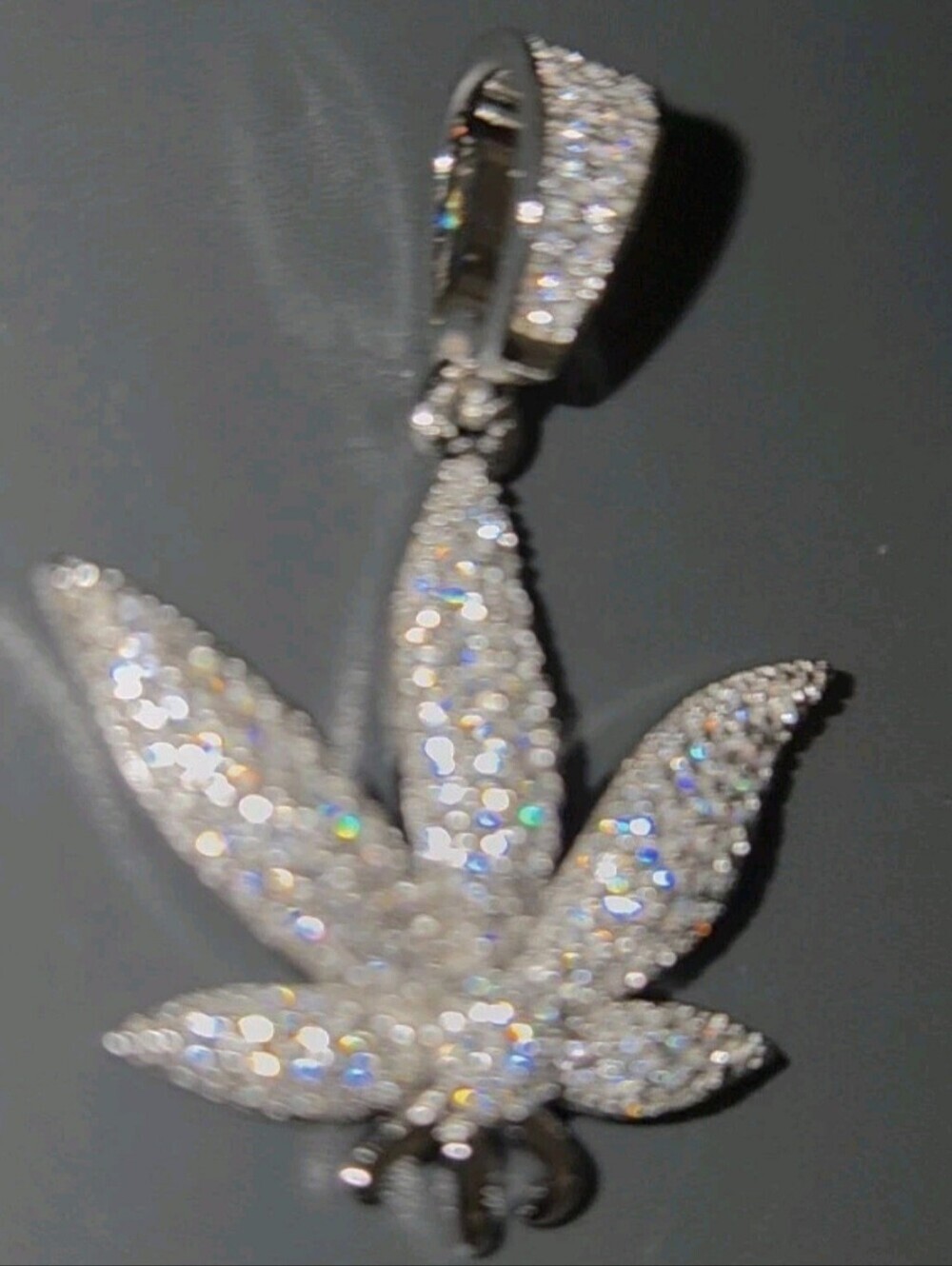 Moissanite Iced Out Marijuana Leaf Pendant 925 Sterling Silver NEW - Picture 9 of 10